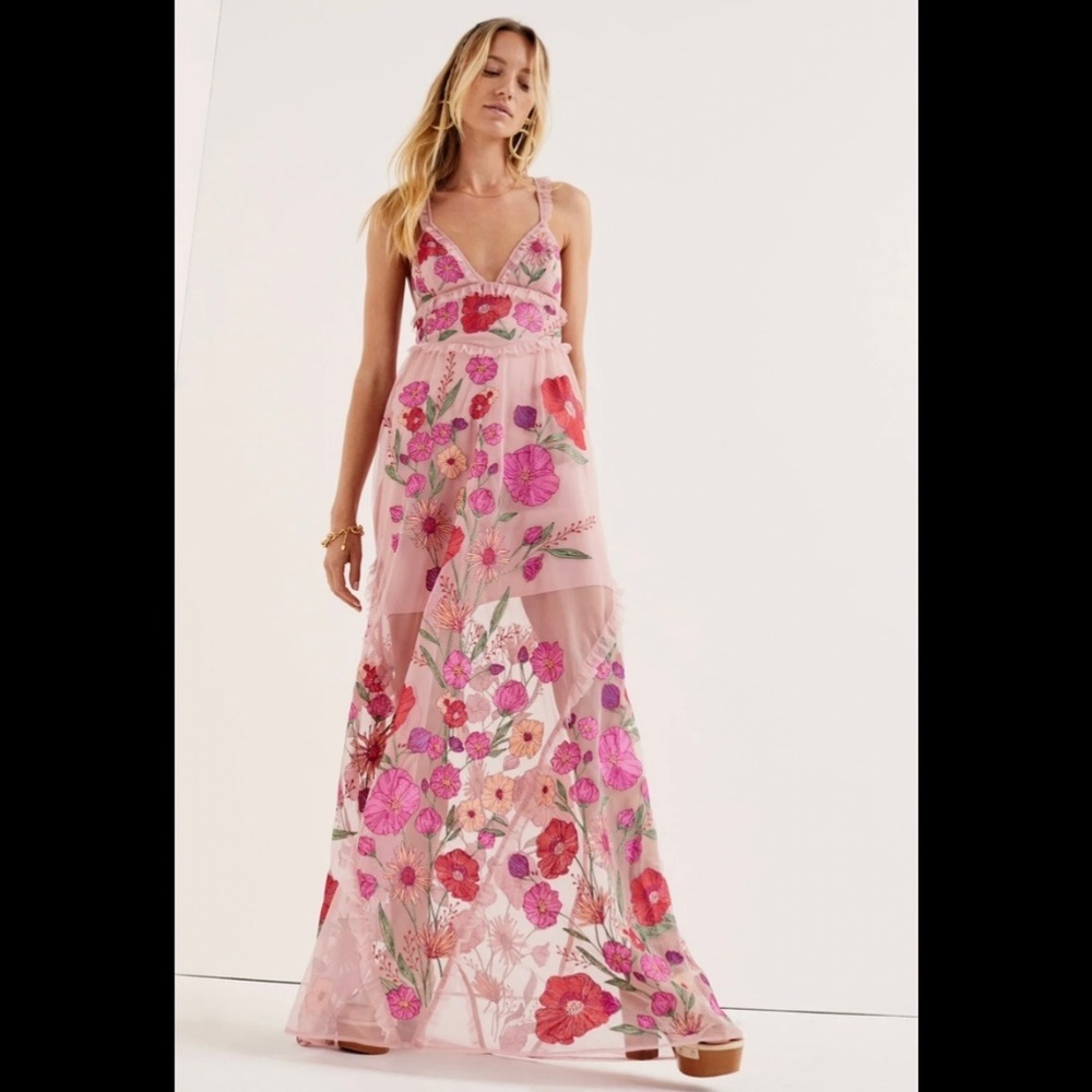 For Love and Lemons Kaylee Maxi Dress in Pink